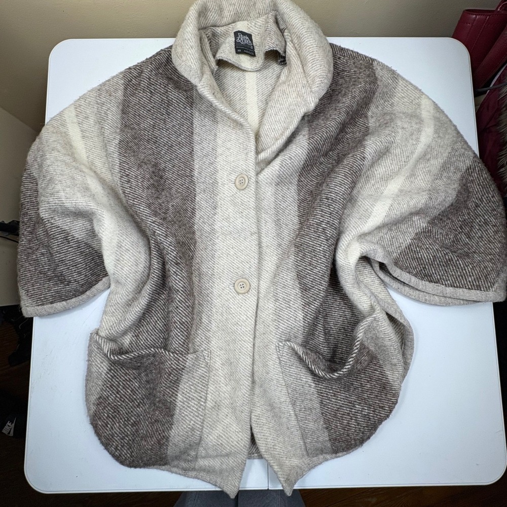 Rusk & Finch Wool Striped Shawl Collar Cape‎ Jacket Women Size Medium Large